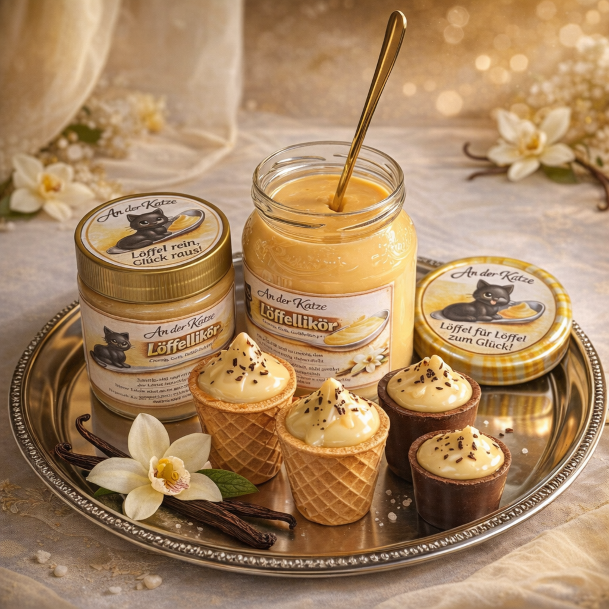 Löffellikör auf Tablett